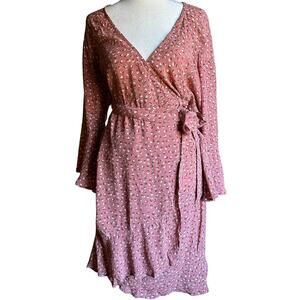BEACHGOLD | Mauve printed Bell Sleeve Wrap Dress Beach Dress | Size Medium